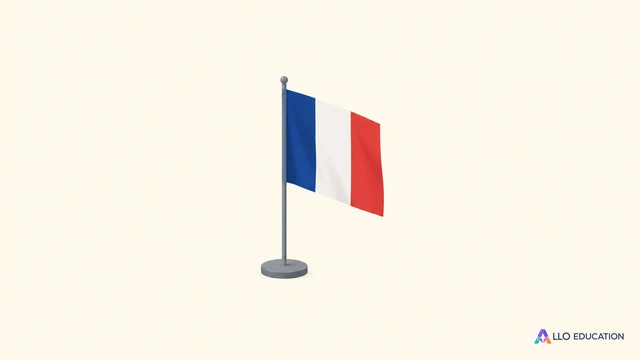 Un petit drapeau français bleu, blanc, rouge, sur un socle simple.