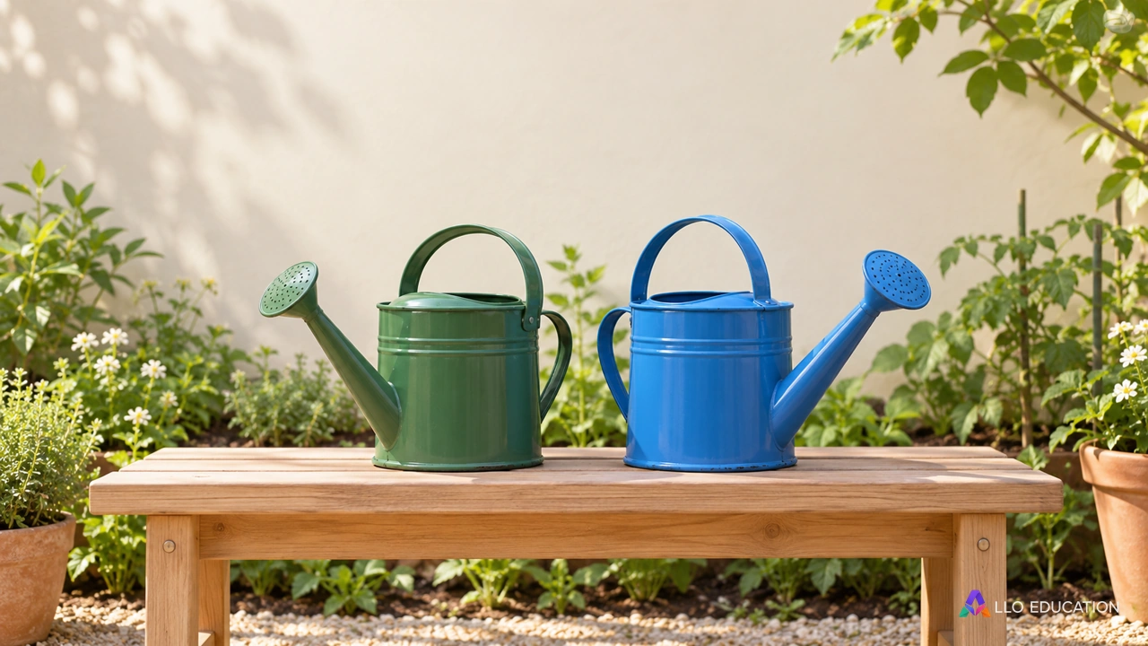 Arrosoirs de classe dans un petit jardin.