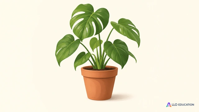 Une plante verte entière dans un pot de terre cuite, isolée sur un fond clair.