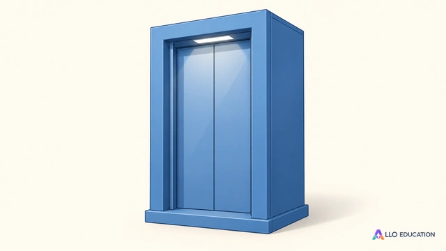 Un petit ascenseur bleu entier, sans numéro ni inscription.