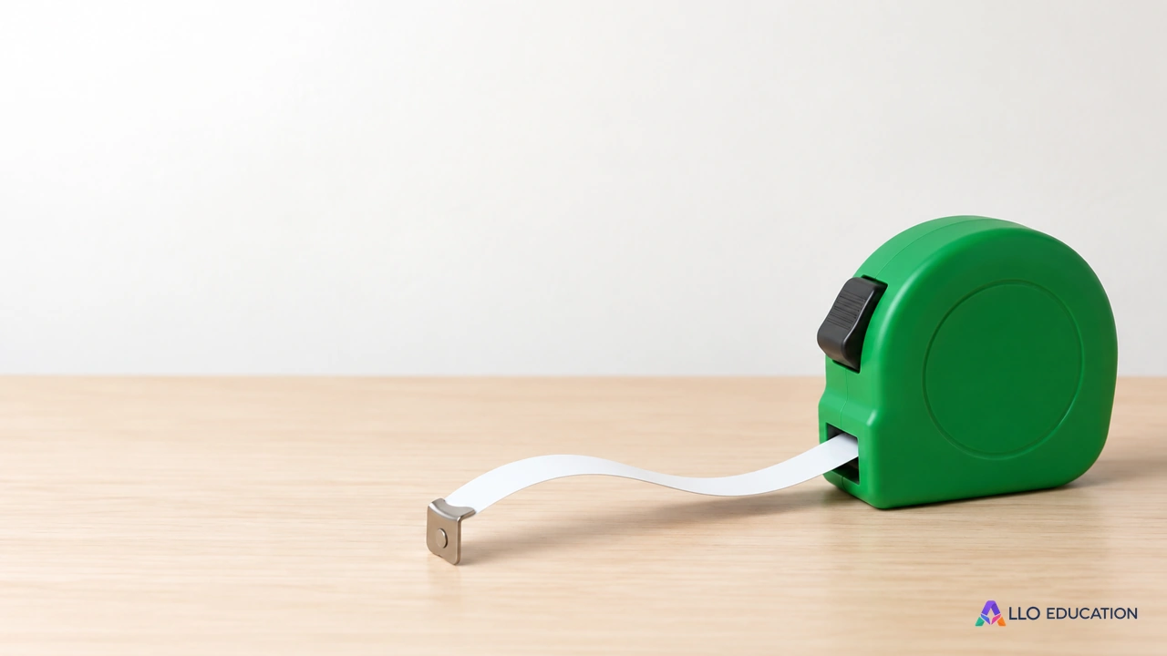 Un mètre ruban rétractable uni, avec un ruban sans écriture légèrement déroulé.
