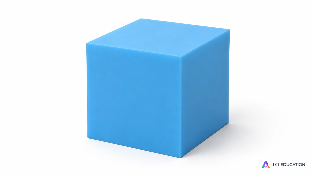 Un bloc cubique plein bleu clair isolé, sans mesure à interpréter.