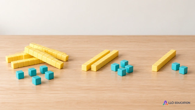 Tiges de cubes et cubes isolés sur une table de classe.
