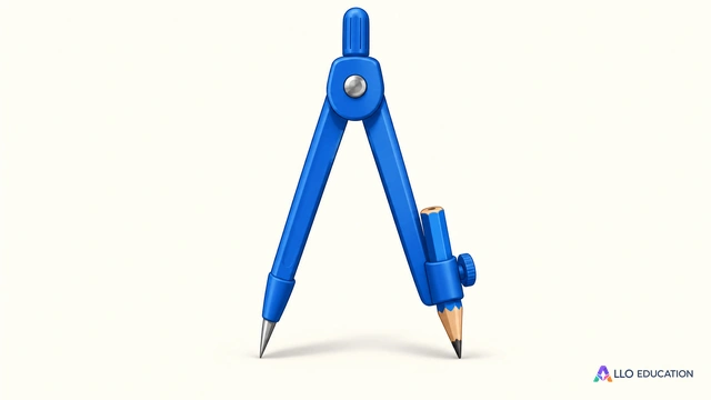 Un compas bleu entier, avec une pointe et un crayon.