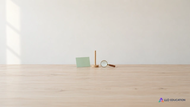 Une petite carte plane, une tige droite et une loupe évoquent surface, direction et contrôle d’une figure.