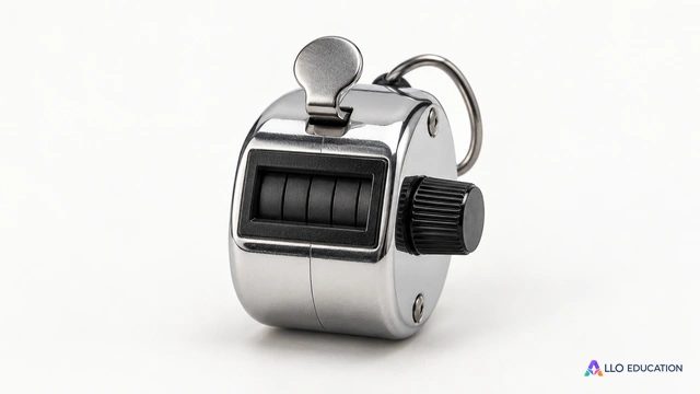 Un seul compteur mécanique muet, sans chiffres ni texte, objet isolé.
