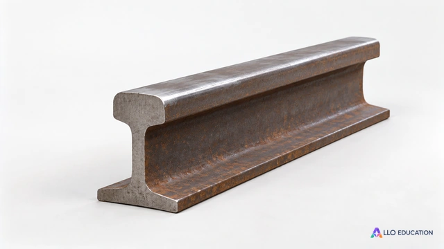 Un morceau de rail sans inscription, seul objet sur fond calme.