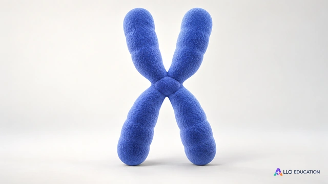 Un modèle unique de chromosome double stylisé en matériau mat sur fond neutre, sans gène écrit ni nombre imposé.