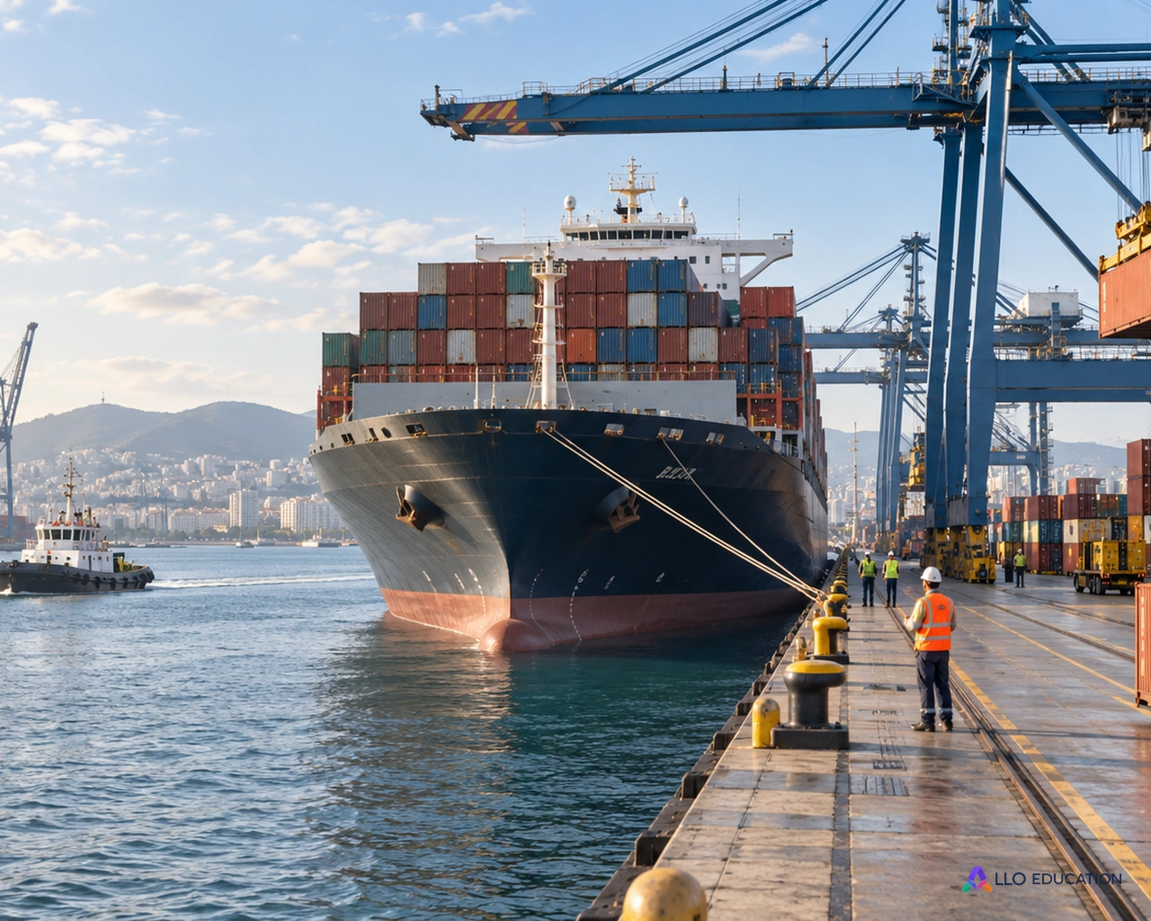 Un port fictif évoque la concentration de flux et la nécessité de liaisons continues.